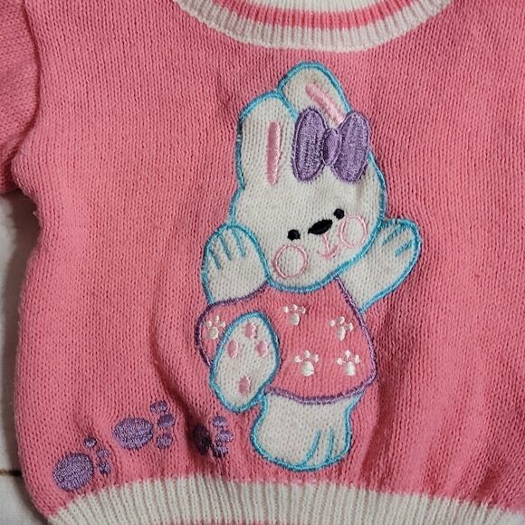 vintage Easter Sweater with Adorable Bunny Pink and White - Picture 1 of 7